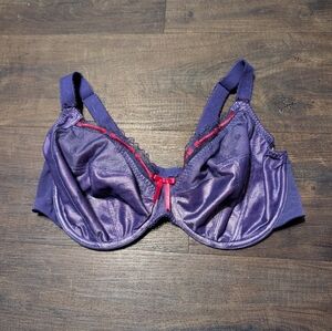 Elomi 40F Purple Bra Pink Bow Adjustable Wide Straps Underwire Unlined Cups